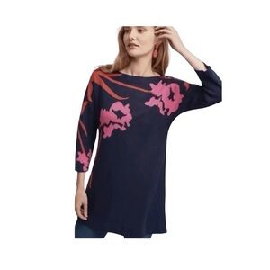Anthropologie Field Flower Silk Blend Megara Floral Tunic Sweater Size Medium